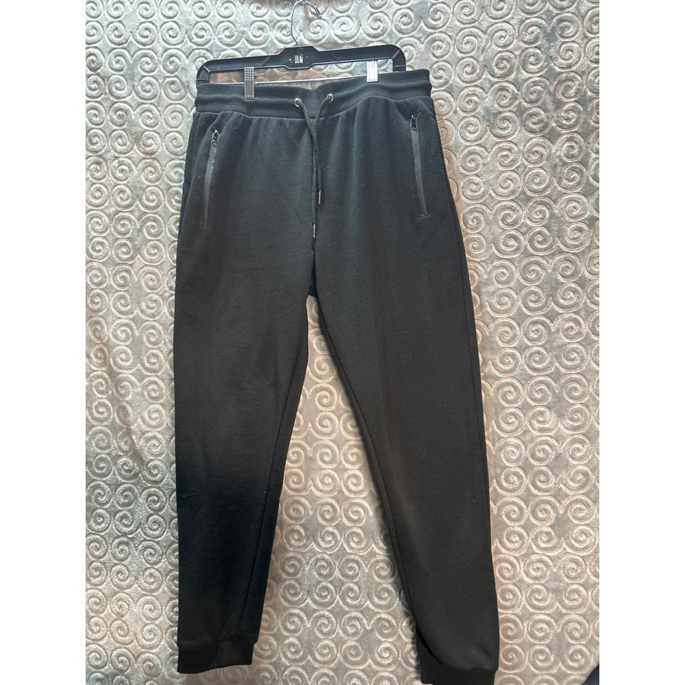 J. COME‎ Mens Black Jogger Pants Sweatpants Size L Zip Pockets Athletic